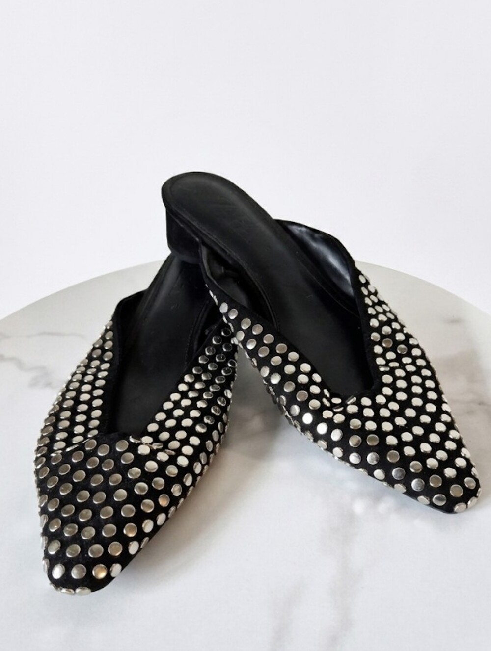 ZARA Studded Mules | Size 41 | Black Suede Low Heel Mules